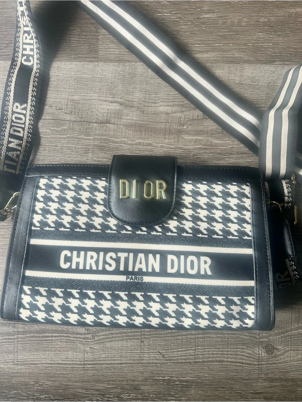 Dior Black & White Christian Dior Logo Canvas Messenger Bag